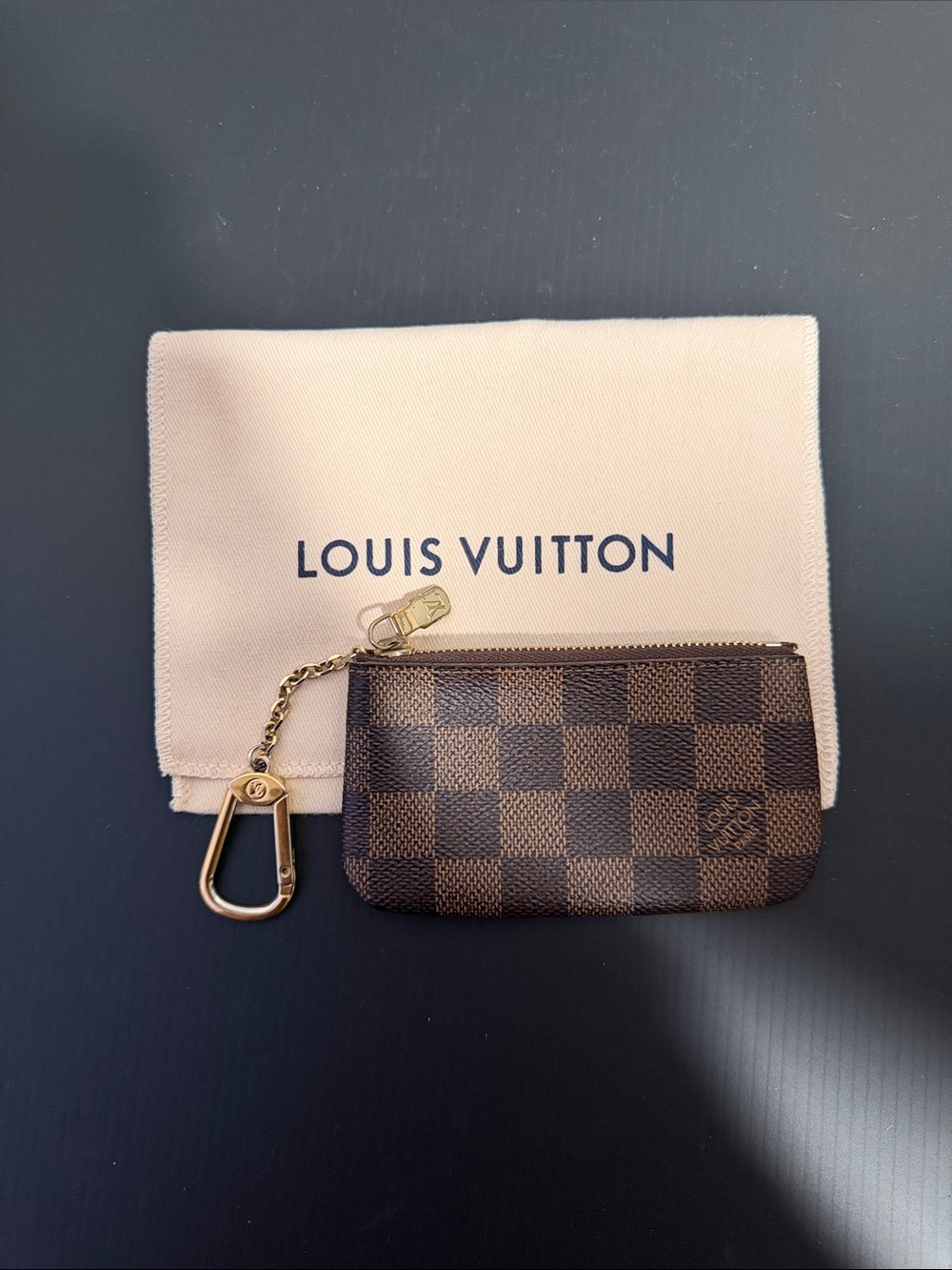 Louis Vuitton Brown Key Pouch with Gold Chain Clip